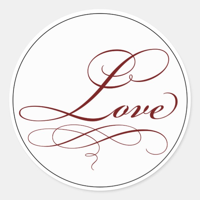 Elegant Deep Red Script Liebe Sticker (Vorderseite)