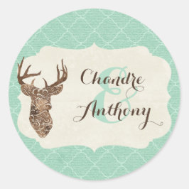 Elegant Deer Antlers Rustic Country Wedding Custom Runder Aufkleber