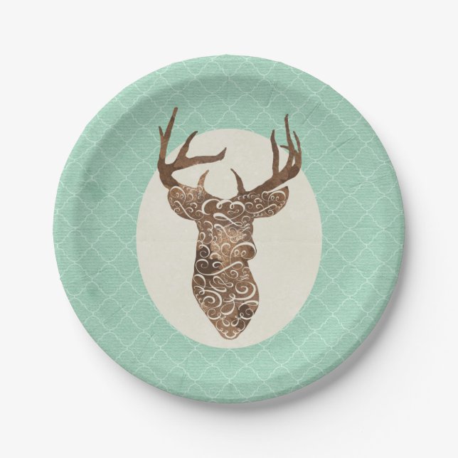 Elegant Deer Antlers Rustic Country Wedding Pappteller (Vorderseite)