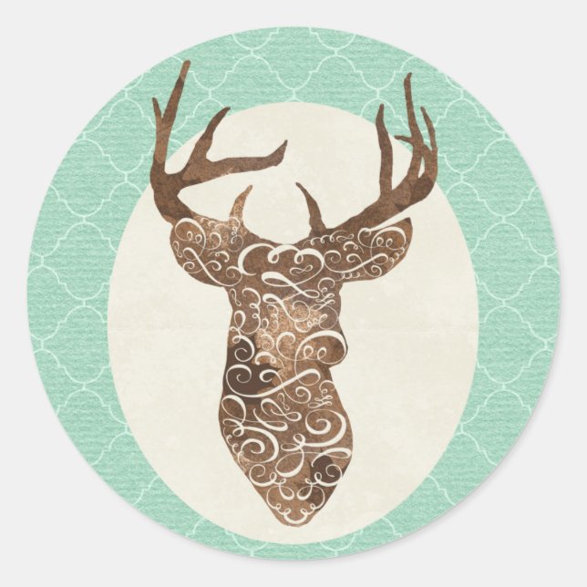 Elegant Deer Antlers Rustic Country Wedding Runder Aufkleber (Vorderseite)