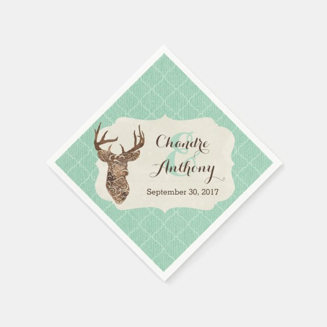 Elegant Deer Antlers Rustic Country Wedding Serviette (Ecke)