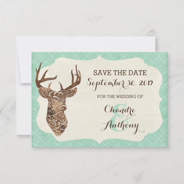 Elegant Deer Antlers Rustikales Land Save the Date (Vorderseite)
