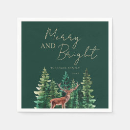 Elegant Deer Christmas Family Name Serviette
