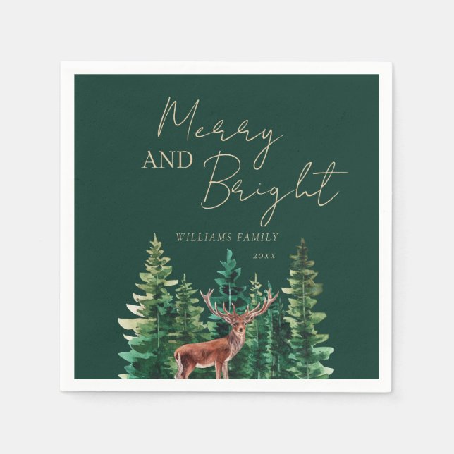 Elegant Deer Christmas Family Name Serviette (Vorderseite)