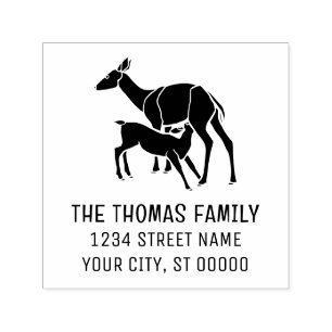 Elegant Deer Doe Fütternd Fawn Name Address Permastempel