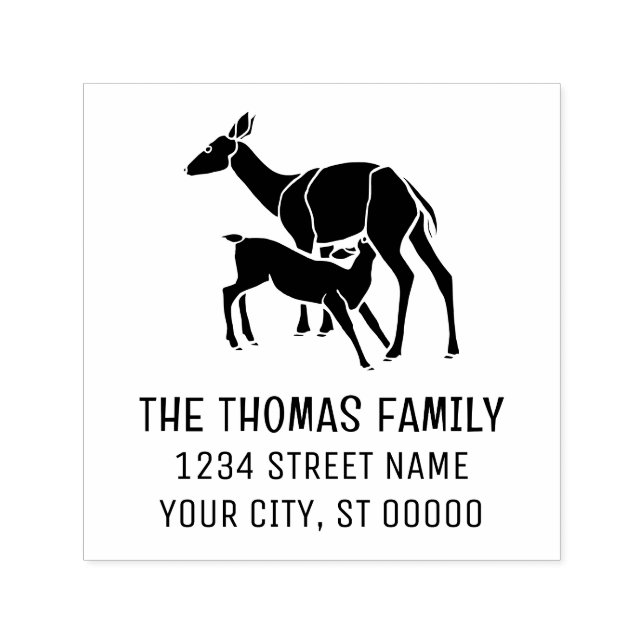 Elegant Deer Doe Fütternd Fawn Name Address Permastempel (Design)