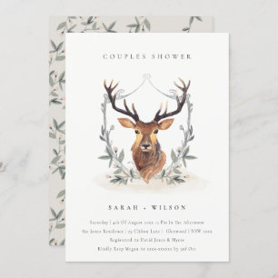 Elegant Deer Floral Wappen Paare Dusche einladen Dankeskarte
