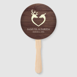 Elegant Deer Heart Rustic Wood Wedding Fächer
