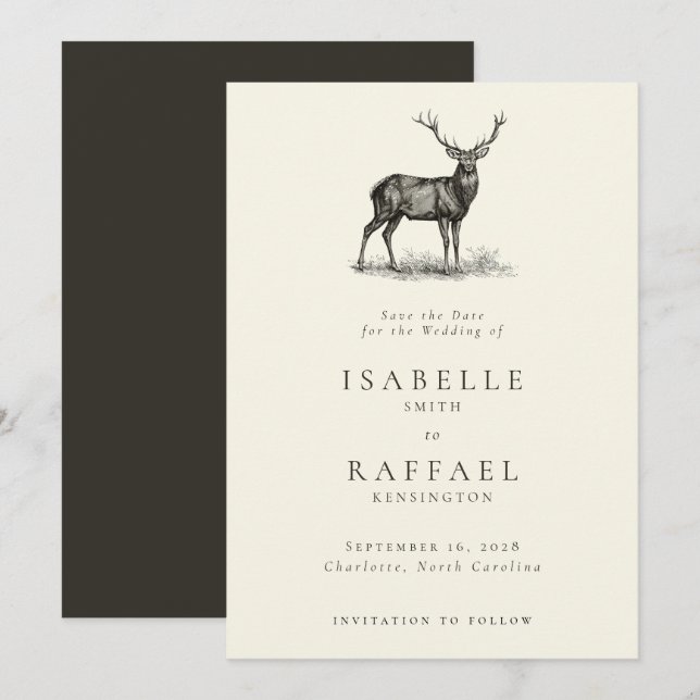 Elegant Deer Rustic Hunting Woodland Wedding Save The Date (Vorne/Hinten)
