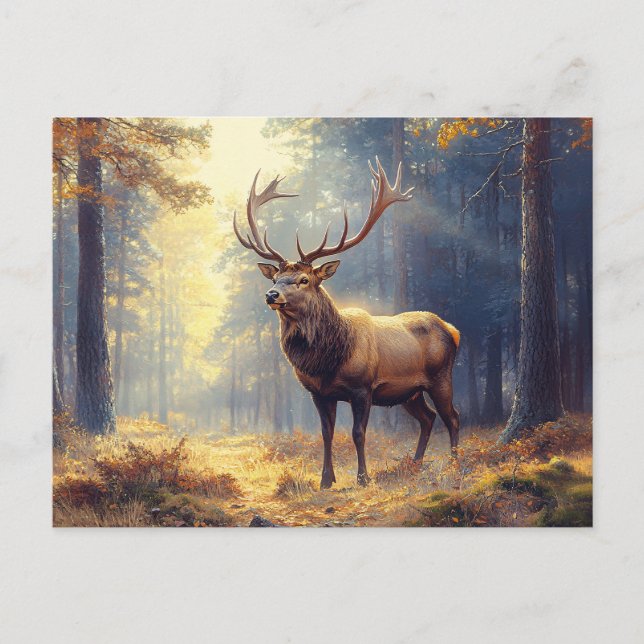 Elegant Deer Stag im Wald Postkarte (Vorderseite)