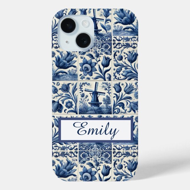 Elegant Delft Tiles Personalisiert Case-Mate iPhone Hülle (Rückseite)