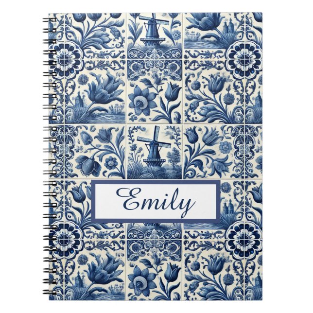 Elegant Delft Tiles Personalisiert Notizblock (Vorderseite)