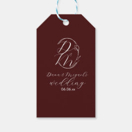 Elegant Delicate Floral Wedding Logo Deep Burgundy Geschenkanhänger
