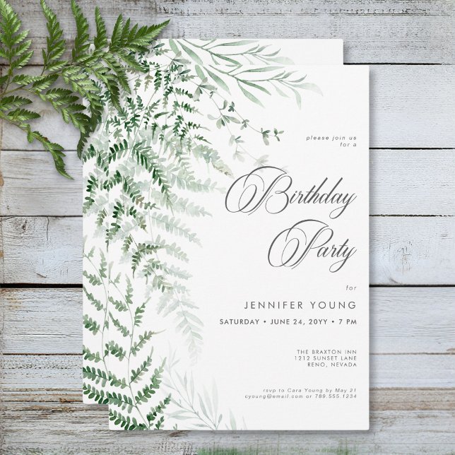 Elegant Delicate Greenerity Ferns Birthday Einladung (Elegant Delicate Greenery Ferns Birthday Invitation)