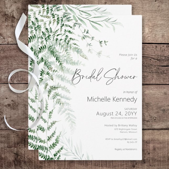 Elegant Delicate Greenerity Ferns Brautparty Einladung (Elegant Delicate Greenery Ferns Bridal Shower Invitation)