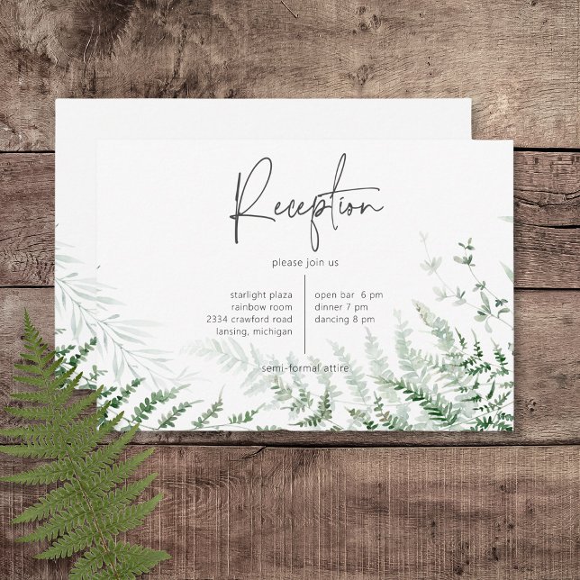 Elegant Delicate Greenerity Ferns Empfang Begleitkarte (Elegant Delicate Greenery Ferns Wedding Reception Card)