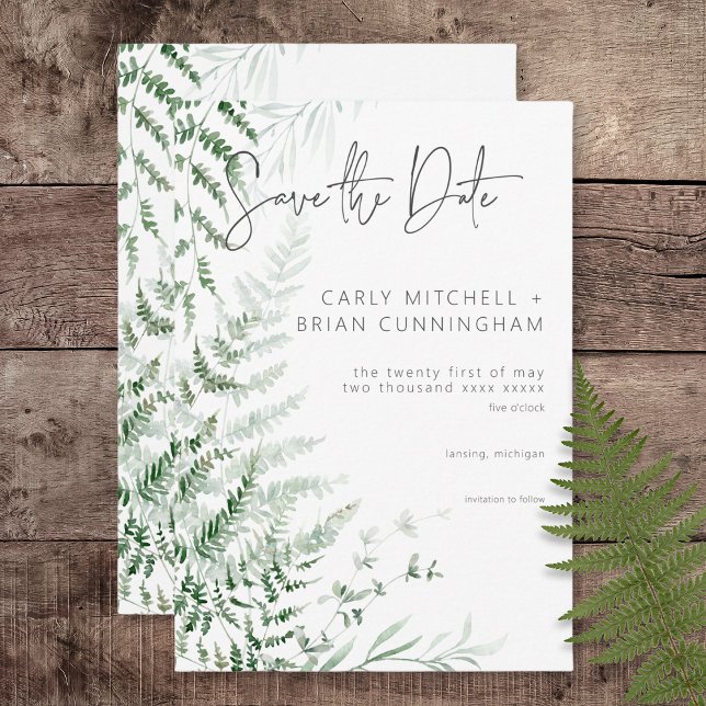 Elegant Delicate Greenerity Ferns Wedding Save The Date (Elegant Delicate Greenery Ferns Wedding Save the Date Card)