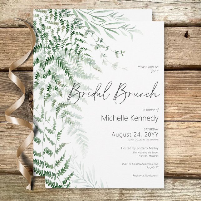 Elegant Delicate Greenery Ferns Bridal Brunch Einladung (Elegant Delicate Greenery Ferns Bridal Brunch Invitation)