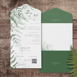 Elegant Delicate Greenery Ferns QR Code All In One Einladung