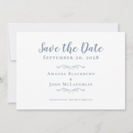 Elegant Delicate Romantische Kalligrafie Dusty Blu Save The Date