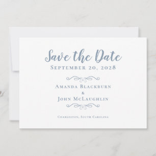 Elegant Delicate Romantische Kalligrafie Dusty Blu Save The Date