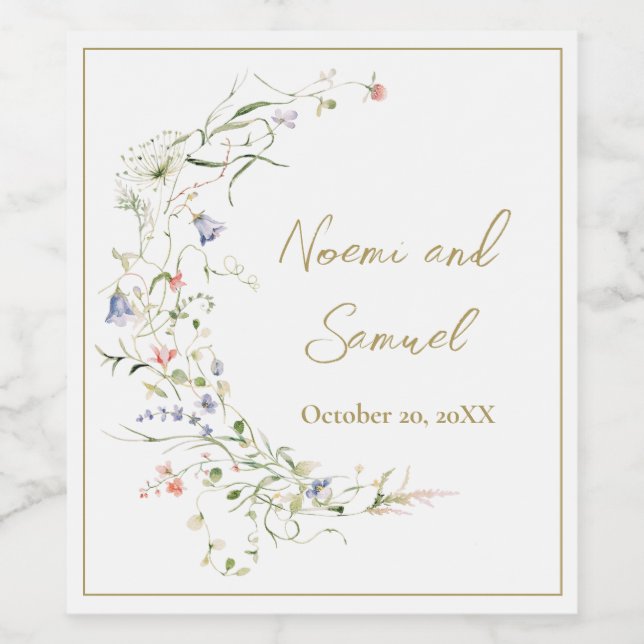 Elegant Delicate Watercolor Wildflower Wedding Weinetikett (Einzelnes Label)