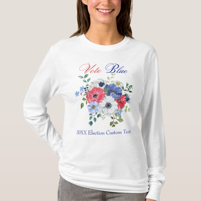 Elegant Democratic VOTE BLUE Womens floral T-Shirt (Vorderseite)