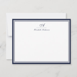 Elegant Denim Blue Monogram Correspondence Mitteilungskarte