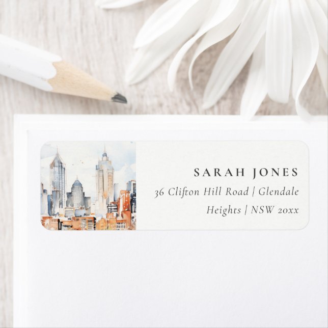 Elegant Denver Colorado Skyline Aquarelladresse (Insitu)