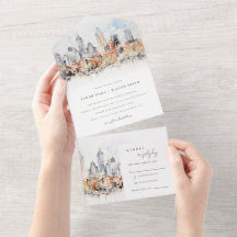 Elegant Denver Colorado Skyline Watercolor Wedding