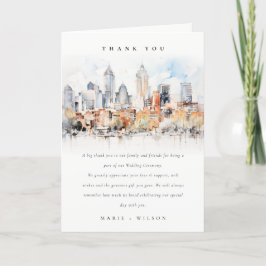 Elegant Denver Colorado Skyline Watercolor Wedding Dankeskarte