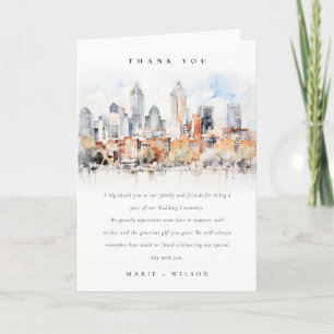 Elegant Denver Colorado Skyline Watercolor Wedding Dankeskarte
