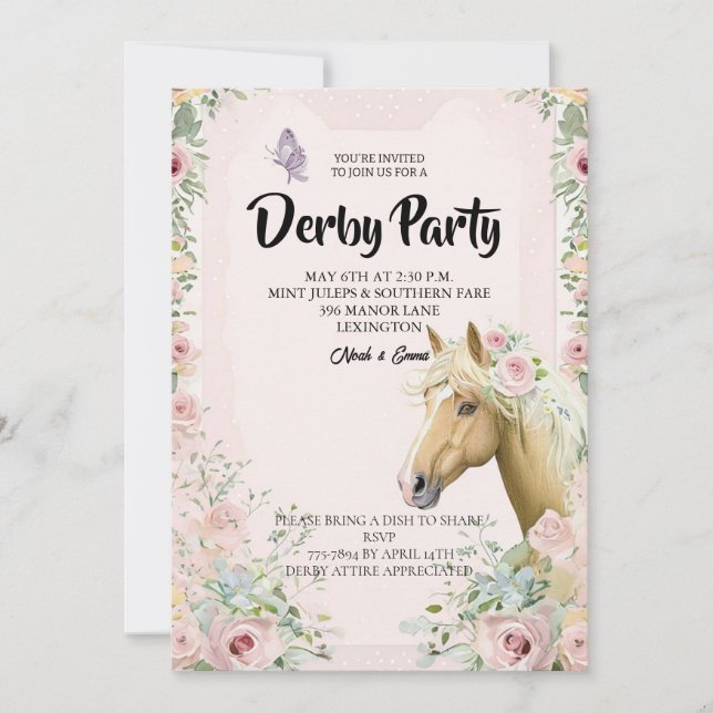 Elegant Derby Party Invitation with Floral Accents Einladung (Vorderseite)