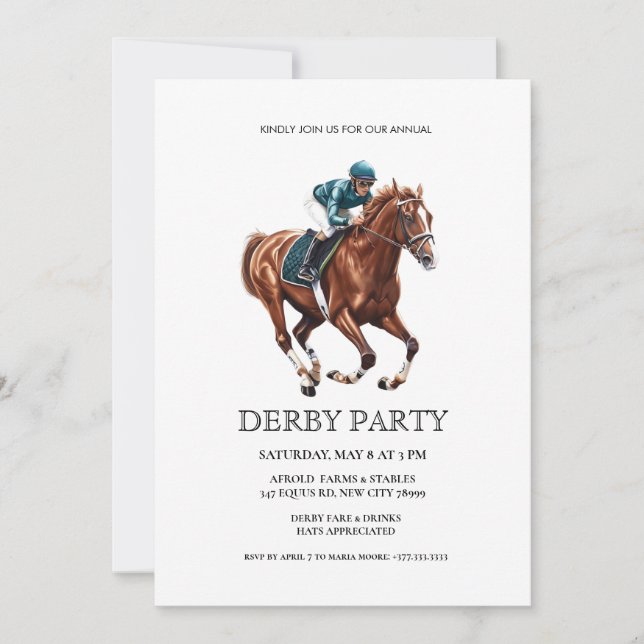 Elegant Derby Party Invitation with Horse Racing I Einladung (Vorderseite)