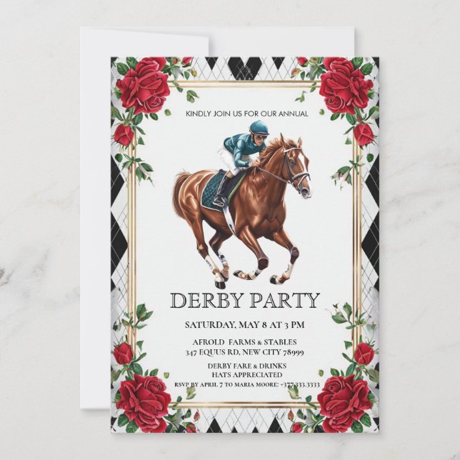 Elegant Derby Party Invitation with Horse Racing I Einladung (Vorderseite)