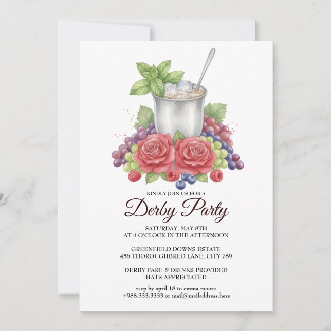 Elegant Derby Party Mint Julep Invitation Einladung (Vorderseite)