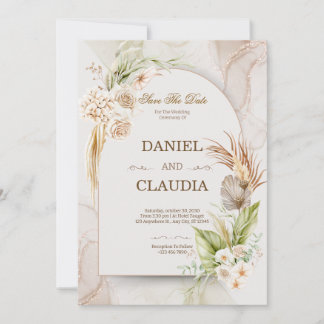 Elegant Desert Chic Pampas & Palm Wedding Invitati Einladung
