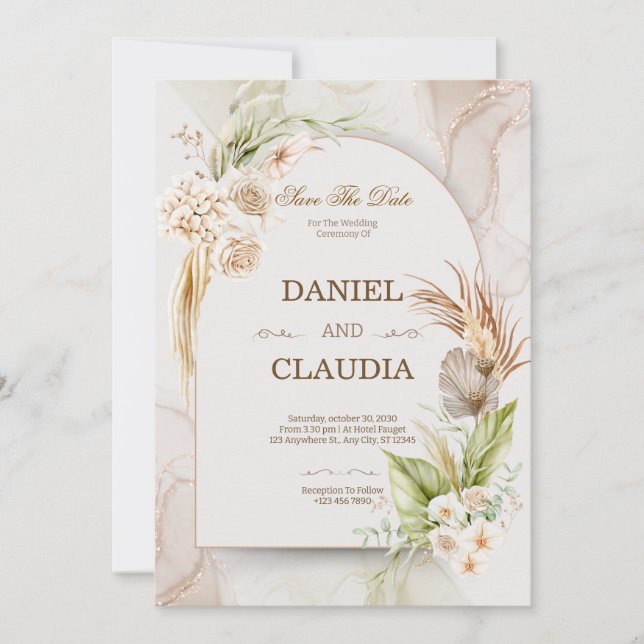 Elegant Desert Chic Pampas & Palm Wedding Invitati Einladung (Vorderseite)