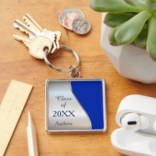 Elegant Diagonal Swirl Blue Silver Graduation Schlüsselanhänger