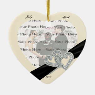 Elegant Diamond Black Ribbon Herz-Ornament Keramik Ornament