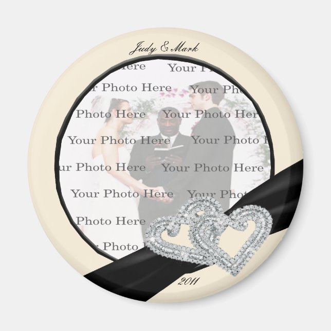 Elegant Diamond Black Ribbon Round Magnet (Vorne)