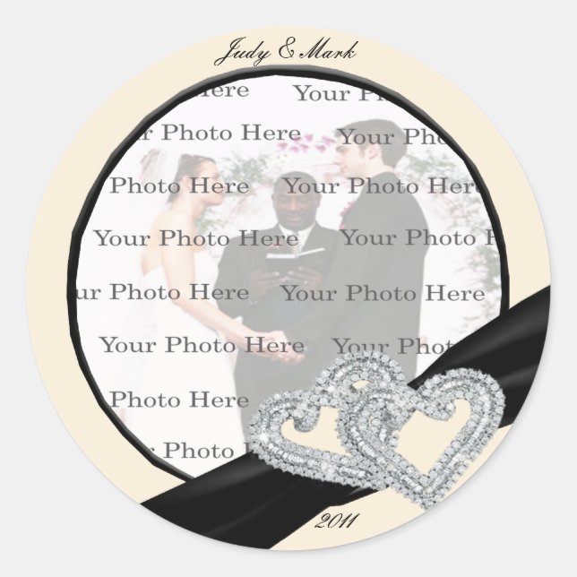 Elegant Diamond Black Ribbon Round Stickers (Vorderseite)