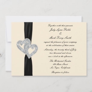 Elegant Diamond Black Ribbon Wedding Einladung