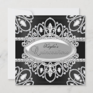 Elegant Diamond Black & Silver Quinceanera Einladu Einladung