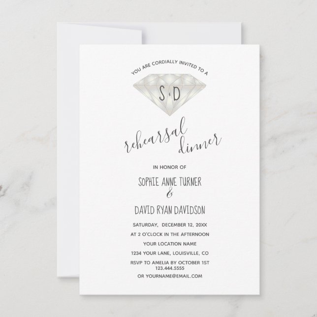 Elegant Diamond Calligraphy Probe Dinner Einladung (Vorderseite)