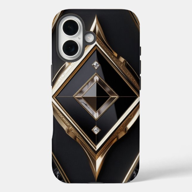 Elegant Diamond Geometric Black Gold iPhone Case (Rückseite)
