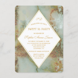 Elegant Diamond Green Marble SWEET 16 Party Einladung