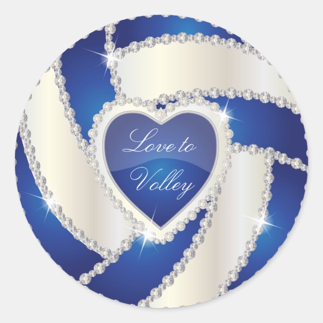 Elegant Diamond Heart Dark Blue Volleyball Runder Aufkleber (Vorderseite)