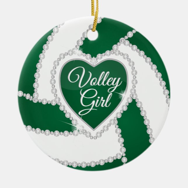 Elegant Diamond Heart Dark Green Volleyball Keramik Ornament (Vorne)