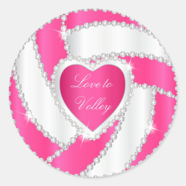 Elegant Diamond Heart Hot Pink Volleyball Runder Aufkleber (Vorderseite)
